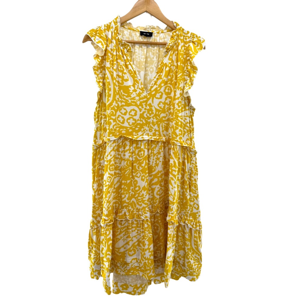 ME+EM Yellow White Floral Ruffle Tiered Cotton Midi Dress Size 12 Boho Resort